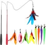 Huidcom Cat Feather Toy Retractable Cat Toys Wand with 2 Wands & 9 Assorted Teaser Refills Interactive Feather Teaser Wand Toy with Bell for Kitten Or Cat Having Fun Exerciser Playing - Image 2