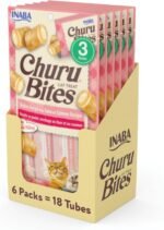 INABA Churu Bites for Cats, Soft/Chewy Baked Chicken Wrapped Churu Filled Cat Treats with Vitamin E, 9 Grams per Tube, 18 Tubes Total (3 Tubes per Pack), Tuna with Salmon Recipe - Image 2