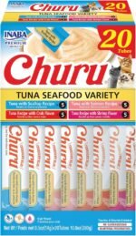INABA Churu Cat Treats, Lickable, Squeezable Creamy Purée Cat Treat with Green Tea Extract & Taurine, 14 Grams Each Tube, 20 Tubes, Tuna & Seafood Variety Box - Image 2
