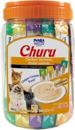INABA Churu Cat Treats, Lickable, Squeezable Creamy Purée Cat Treat with Green Tea Extract & Taurine, 14 Grams Each Tube, 50 Tubes, Chicken Variety - Image 2