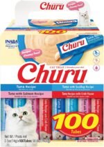 INABA Churu Cat Treats, Lickable, Squeezable Creamy Purée with Vitamin E, 14 Grams per Tube, 100 Tubes Total, Tuna Variety - Image 2