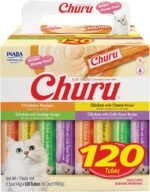 INABA Churu Cat Treats, Lickable, Squeezable Creamy Purée with Vitamin E, 14 Grams per Tube, 120 Tubes Total, Chicken Variety - Image 2