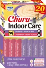 INABA Churu Indoor Care for Hairball Control, Functional Lickable Cat Treat with Taurine & Green Tea Extract, 14 Grams Each, 20 Tubes Total, Tuna & Chicken Variety - Image 2