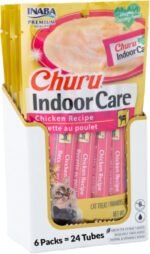 INABA Churu Indoor Care for Hairball Control, Functional Lickable Cat Treat with Taurine & Vitamin E, 14g Each, 24 Tubes Total, Chicken Recipe - Image 2