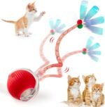 Interactive Cat Toy for Indoor Cats Fast Rolling on Carpet, Speedy Tail 2.0 Cat Toy, Three Working Modes 360° Smart Automatic Rolling Cat Ball Toys for Bored Indoor Cats and Dogs - Red - Image 2