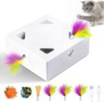 Interactive Cat Toys -Migibox for Indoor Bored Cats, Automatic Pop Out Feathers from 7 Holes Randomly, Motion Activated, USB Rechargeable (Purple Skin) - Image 2