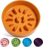 LE TAUCI Ceramic Slow Feeder Dog Bowls Small Breed, 0.6 Cups Dog Food Dish for Fast Eaters, Puzzle Bowl for Small Dogs and Cats,Sun Orange - Image 2