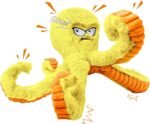LEGEND SANDY Tough Dog Toys, Stuffed Chew Large Dog Toys to Keep Them Busy, Interactive Squeaky Tug of War Doggie Toy, Crinkle Yellow Octopus - Image 2
