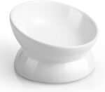 LoeJan Elevated Cat Food Bowl, 5 Oz Ceramic Raised and Tilted Pet Water Bowl, Anti Vomiting and Protect Pets' Spines Cat Dishes for Small Dog, Fat Faced Cat, Kitten (White, 5 OZ) - Image 2