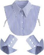 LoudSung Fake Collar Stripe False Dickey Collar Matched Cuffs Sets Detachable Half Shirt Blouse Elegant for Women Girls - Image 2