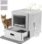 Marchul Enclosed Stainless Steel Cat Litter Box with Lid & Drawer Design, XL Extra Large for Indoor Cats, Metal Covered Cat Litter Box, Baffles for Anti-Leakag, with Litter Scoop & Litter Mat - Image 2