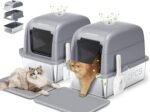 Meowant Stainless Steel Cat Litter Box 2Pcs, Extra Large 3-in-1 Enclosed/Open Top Metal Litter Box with Lid, Odorless Cat Litter Pan with High Sides - Image 2