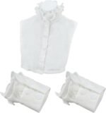 NICENEEDED Pleated Fake Collar Shirts with Wrist Cuffs, Detachable Victorian Chiffon False Dickey Collar Blouse Set, Half Shirt Collar for Women Sweater Coat - Image 2