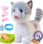 OR OR TU Walking Toy Cat with Remote Control Leash, Plush Cat Electronic Interactive Toys for Kids, Shake Tail, Licking, Pretend Dress Up Realistic Stuffed Animal Cat Age 3 4 5 6+ Years Old Best Gift - Image 2