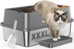 OROLEY Stainless Steel cat Litter Box, Extra Large Size for Big Cats, high-Sided Metal Tray, Leak-Proof, Odor-Resistant, Easy to Clean, Includes Raised Platform and Scoop. - Image 2