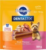PEDIGREE DENTASTIX Oral Care Dual Flavour Bacon & Chicken Adult Dog Treats - for Mini Breeds - Reduces Plaque and Tartar Buildup – 84 Sticks 504g Pouch - Image 2