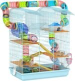 PawHut 18.5" Hamster Cage, 5 Tiers Small Animal House with Tunnel Tube System, Exercise Wheel, Water Bottle, Food Dish, Ramp, Light Blue - Image 2
