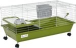 PawHut 35" L Small Animal Cage, Rolling Bunny Cage, Guinea Pig Cage with Food Dish, Water Bottle, Hay Feeder, Platform, Ramp for Chinchilla, Green - Image 2