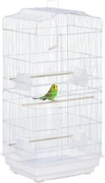 PawHut 36" Bird Cage for Finches, Canaries Budgies, Parrot Cage with Accessories, Handle, White - Image 2
