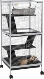 PawHut 4-Tier Rat Guinea Pig Rabbit Ferret Cage, 45" H Deluxe Rolling Metal Small Animal Cage, Critter Nation for Mink Chinchilla Kitten with Hammock, Removable Tray, Light Grey - Image 2