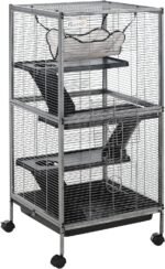 PawHut 4-Tier Rat Guinea Pig Rabbit Ferret Cage, 45" H Deluxe Rolling Metal Small Animal Cage, Critter Nation for Mink Chinchilla Kitten with Hammock, Removable Tray, Silver Grey - Image 2
