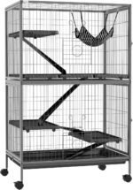 PawHut 50" H 5-Tier Chinchilla Ferret Guinea Pig Cat Cage, Metal Deluxe Animal Critter Nation Cage for Kitten Rabbit, Small Pet House w/Hammock Platform, Ramp, Tray, Grey - Image 2