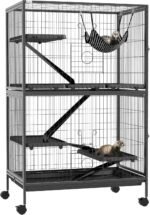 PawHut 50"H 5-Tier Chinchilla Ferret Guinea Pig Cat Cage, Metal Deluxe Animal Critter Nation Cage for Kitten Rabbit, Small Pet House w/ Hammock Platform, Ramp, Tray, Charcoal Grey - Image 2