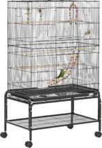 PawHut 52" Bird Cage for Budgies Cockatiels Canaries Lovebirds Finches with Rolling Stand, Toys, Removable Tray, Storage Shelf, Black - Image 2
