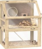 PawHut Wooden Hamster Cage, 3 Tier Gerbil Cage with Detachable 12.6" Deep Bottom, Hut, Seesaw, Exercise Wheel, Ramps, Small Animal Habitat for Dwarf, Rat, 24" x 16" x 29.5" - Image 2