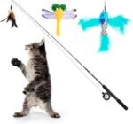 Pawaboo Cat Feather Toys, 4 Pack Interactive Cat feather Teaser Wand Toys, Retractable Fishing Pole Wand Catcher Exerciser with Refill Fish, Dragonfly Worm with Bells, Fun Cat Kitten Kitty Playing Toy - Image 2