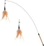 Pawaboo Feather Teaser Cat Toy, Interactive Feather Wand Cat Toy Flying Feather Cat Catcher with Extra Long 34.5" Wand and Small Bell, Fun Exerciser Playing Toy for Kitten or cat, Brown Feather - Image 2