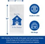 Pet Themed White Paper Prescription Bag W/Stock Logo "Your Pet Is Our Passion" — Veterinary Dog & Cat Print Paper Bags — Rx Vet Medical Pharmacy Bags, Made in USA — 100 Count, (Large, 5 X 2 X 10) - Image 2