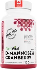 PlantVital D-Mannose Capsules - Made in Canada - 1000mg Daily Dose (2 Capsules) - Cranberry Pills for UTI Support & Bladder Health – DMannose and Cranberry Supplement - 120 Count, 2-Month Supply - Image 2