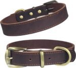 QRDA Brown Leather Dog Collar with Durable Brass Hardware Buckle and D Ring Adjustable Pet Collar for Small/Medium Dogs - Image 2