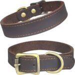 QRDA Brown Leather Dog Collar with Durable Hardware Buckle and D Ring Adjustable Pet Collar for Small Dogs - Image 2