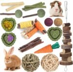 Rabbit Toys Guinea Pig Toys Hamster Toys Bunny Toys 18Pcs Natural Timothy Hay Sticks Apple Wood Sticks Chinchilla Toys for Teeth Care Handmade - Image 2