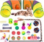 Retro Shaw Cat Toys Set 33 Pack, Cat Play Tunnel for Indoor Cats Kitty, Kitten Toys Include 2 Collapsible Cat Tunnels Tube Tent, Cat Feather Teaser Wand Springs Rainbow Bell Crinkle Ball Mouse Pompom - Image 2