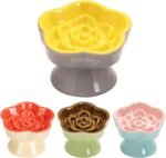 S&Q's CERAMICS Raised Slow Feeder Cat Bowl, Ceramic Elevated Cat Food Bowl Small Dogs Slow Feeder Bowl, Flower Shaped Slow Feeder for Dry and Wet Food (Yellow, 5.8") - Image 2