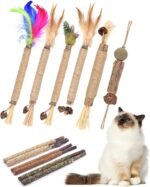 Silvervine Cat Chew Sticks with Natural Feather, 12 Pack Catnip Chew Toys for Kittens Teeth Cleaning, Matatabi Dental Care, Increase Appetite, Aggressive Chewers Cat Dental Toy - Image 2