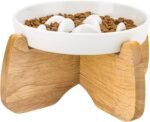 Slow Feeder Cat Bowl Raised with Stand, 16 cm Wide Elevated Ceramic Shallow Slow Eating Pet Bowl for Dry/Wet Food, Anti-Vomiting Cat Puzzle Feeder, Whisker Friendly, Dishwasher Safe (White) - Image 2