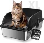 Stainless Steel Cat Litter Box, Extra Large Odor Free Metal Litter Box with High Sides Lid, Open Top Litter Pan Include Scoop Easy Cleaning Anti-Scratch Kitty Cat Box Anti-Urine Leakage, Non-Sticky - Image 2