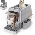 Stainless Steel Litter Box with Lid, XL Extra Large Enclosed Cat Litter Box for Big Cats 110° Flip Cover, Top Entry Metal High Sided Litter Box & Pedal & Scoop, Anti-Leakage (Grey) - Image 2