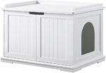 Unipaws Cat Litter Box Cover Enclosure, Cat Washroom Storage Bench, Indoor Cat House, Sturdy Wooden Structure, Spacious Storage, Easy Assembly, Fit Most of Litter Box, White - Image 2
