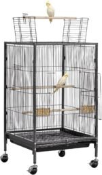 VEVOR Bird Cage, 18 x 18 x 30 inch, Open Flat Top, Wrought Iron Bird Flight Cage with Perches, Slide-Out Tray and Plastic Feeders, Casters, for Parrot, Blue Tit, Cockatiel, Canary, Budgerigar, Conure - Image 2