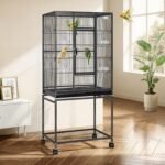 VIVOHOME 54 Inch Wrought Iron Large Bird Flight Cage with Rolling Stand for Parakeets Canaries Cockatiels Lovebirds Conures, Black - Image 2