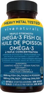 Viva Naturals Triple Strength Omega 3 Fish Oil Supplement - 2500 mg Fish Oil with Re-Esterified Omega-3 Fatty Acids including EPA and DHA for Cognitive Health & Brain Function - 60 Softgels - Image 2