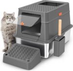 XXXL Stainless Steel Litter Box with Mat & Scoop, 24" L x 16" W x 16" H Extra Large Enclosure Litter Box, Suitable for Large Cats and Multiple Cats, Non-Sticky, Anti-Leakage, Easy to Clean - Image 2