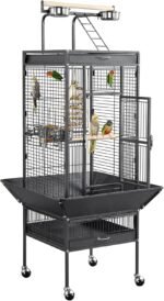 Yaheetech 61-inch Playtop Wrought Iron Large Parrot Bird Cages with Rolling Stand for Cockatiels Amazon Parrot Quaker Conure Parakeet Lovebird Finch Canary Small Medium Parrot Cage Birdcage, Black - Image 2
