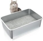 ZuHucpts Stainless Steel Cat Litter Box, Large Metal Litter Pan for Cats (20" Lx14 Wx6 H) - Image 2