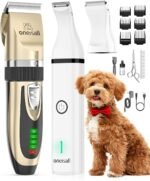 oneisall Dog Clippers and Paw Trimmer Kit 2 in 1 Low Noise Cordless Dog Clippers for Grooming Pet Hair Trimmers for Small and Large Dogs Cats Animals (Gold) - Image 2